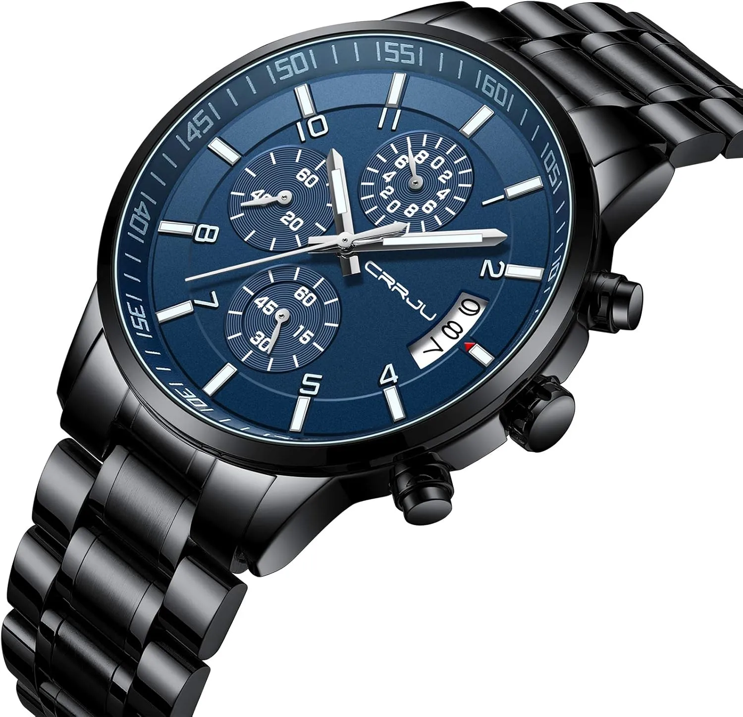 CRRJU Men's Fashion Stainless Steel Watches Date Waterproof Chronograph Wristwatches,Stainsteel Steel Band Waterproof Watch