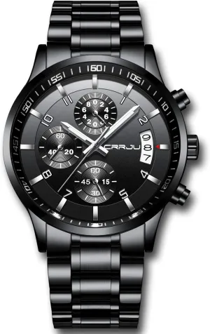 CRRJU Men's Fashion Stainless Steel Watches Date Waterproof Chronograph Wristwatches,Stainsteel Steel Band Waterproof Watch