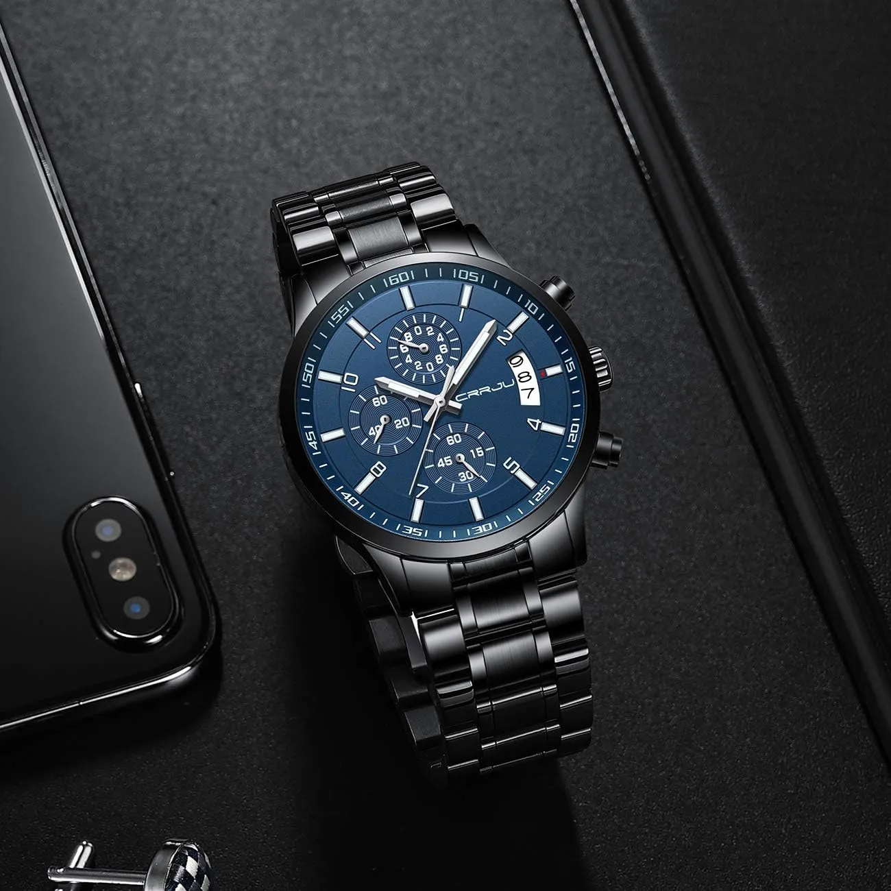 CRRJU Men's Fashion Stainless Steel Watches Date Waterproof Chronograph Wristwatches,Stainsteel Steel Band Waterproof Watch
