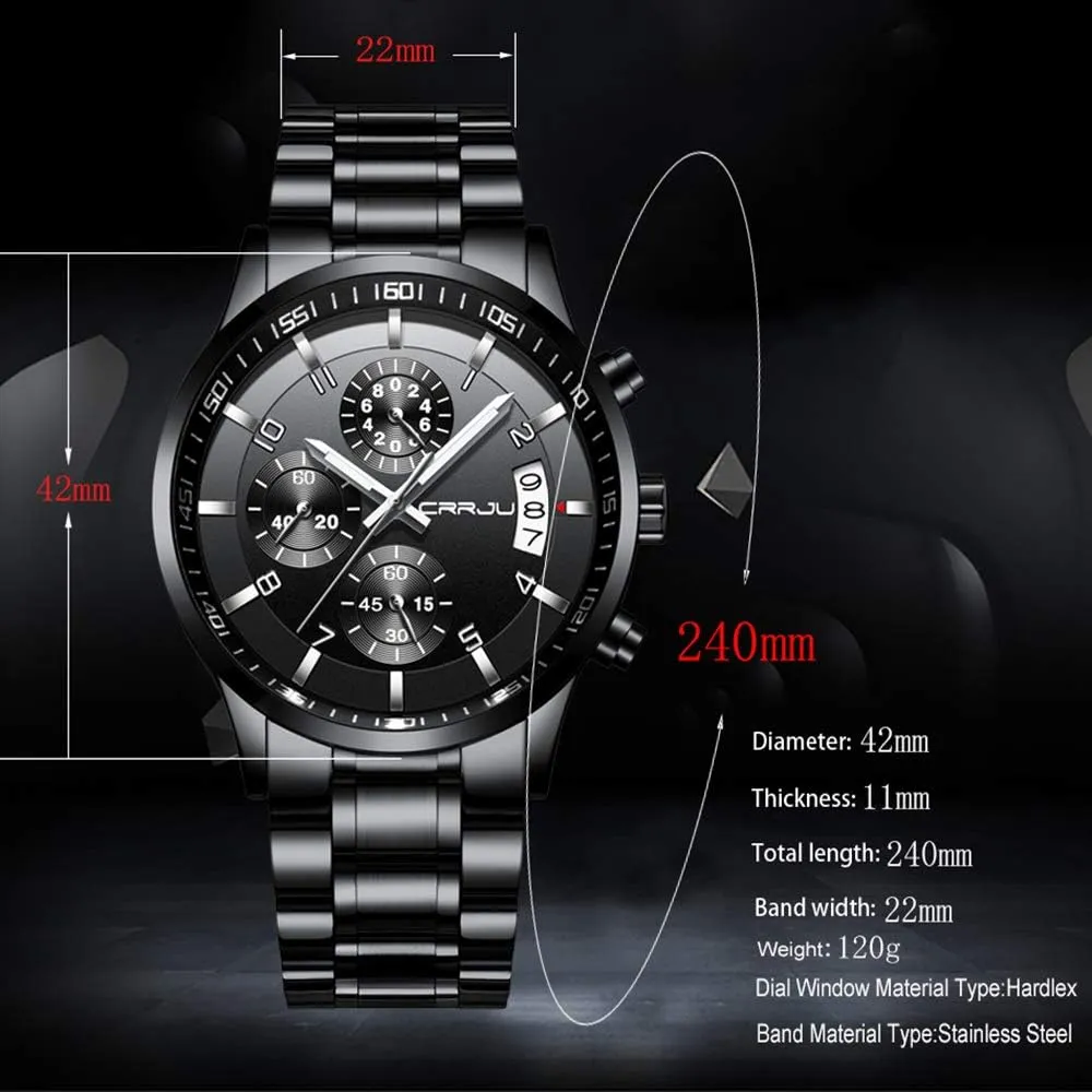 CRRJU Men's Fashion Stainless Steel Watches Date Waterproof Chronograph Wristwatches,Stainsteel Steel Band Waterproof Watch