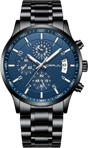 CRRJU Men's Fashion Stainless Steel Watches Date Waterproof Chronograph Wristwatches,Stainsteel Steel Band Waterproof Watch