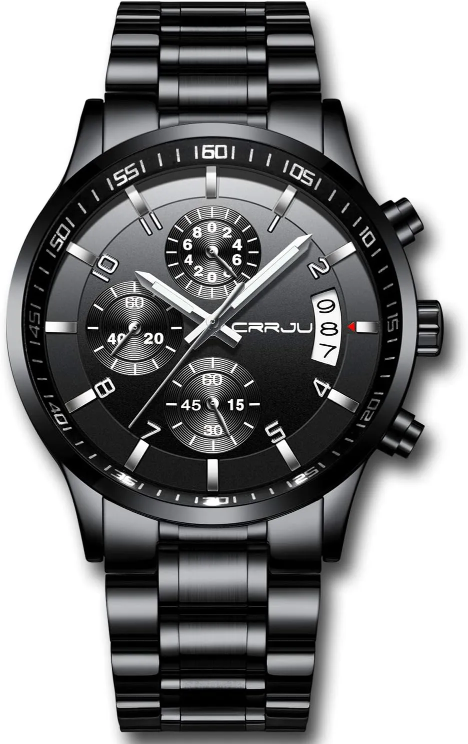 CRRJU Men's Fashion Stainless Steel Watches Date Waterproof Chronograph Wristwatches,Stainsteel Steel Band Waterproof Watch
