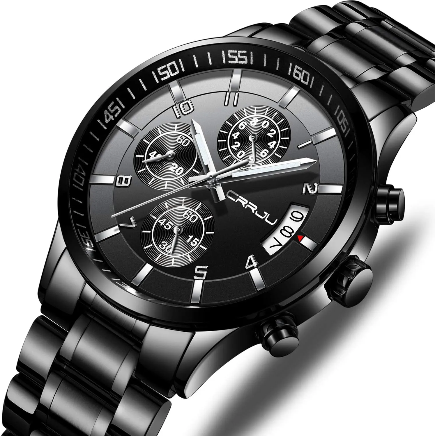 CRRJU Men's Fashion Stainless Steel Watches Date Waterproof Chronograph Wristwatches,Stainsteel Steel Band Waterproof Watch