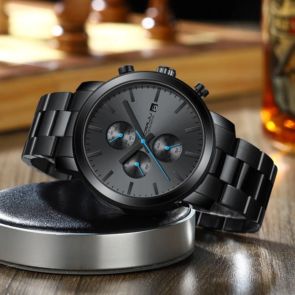 CRRJU Mens Stylish Casual Quartz Watches for Men Luxury Waterproof Calendar Chronograph Japan Movement Wristwatches