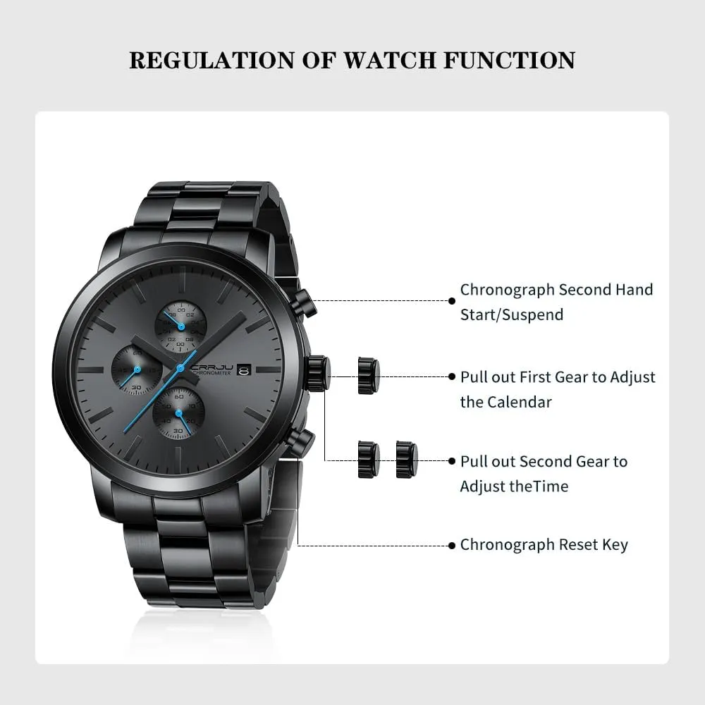 CRRJU Mens Stylish Casual Quartz Watches for Men Luxury Waterproof Calendar Chronograph Japan Movement Wristwatches