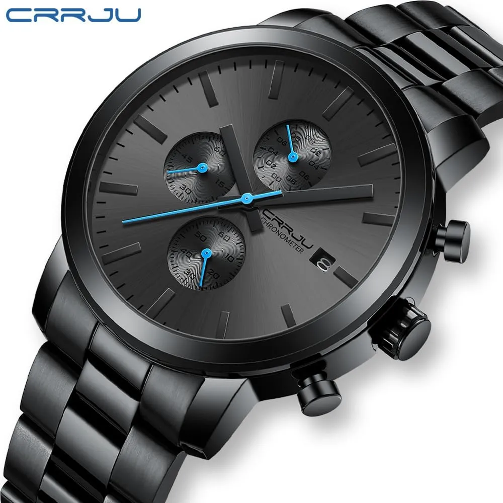 CRRJU Mens Stylish Casual Quartz Watches for Men Luxury Waterproof Calendar Chronograph Japan Movement Wristwatches