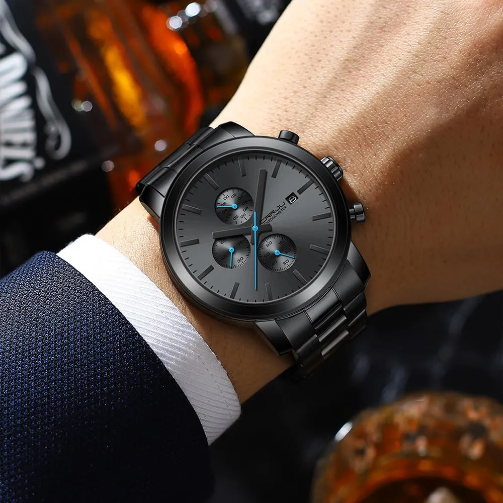 CRRJU Mens Stylish Casual Quartz Watches for Men Luxury Waterproof Calendar Chronograph Japan Movement Wristwatches
