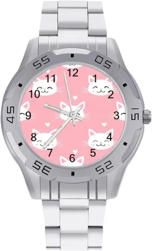 Cute Cat Face Simple Stainless Steel Band Business Watch Dress Wrist Unique Luxury Work Casual Waterproof Watches