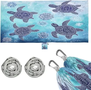 Cute Light Blue Sea Turtle Camping Hammock Single Portable Hammocks 330 lbs Capacity with 2 Tree Straps and Attached Carry Bag,Perfect for Outdoor,Indoor,Beach,Camping,Travel