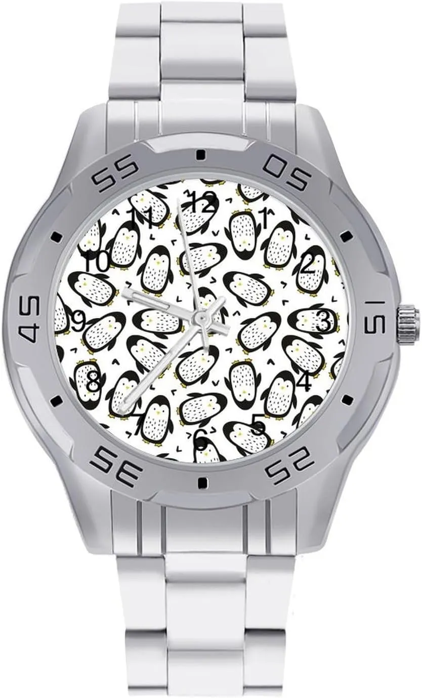 Cute Penguins Simple Stainless Steel Band Business Watch Dress Wrist Unique Luxury Work Casual Waterproof Watches