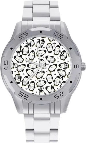 Cute Penguins Simple Stainless Steel Band Business Watch Dress Wrist Unique Luxury Work Casual Waterproof Watches