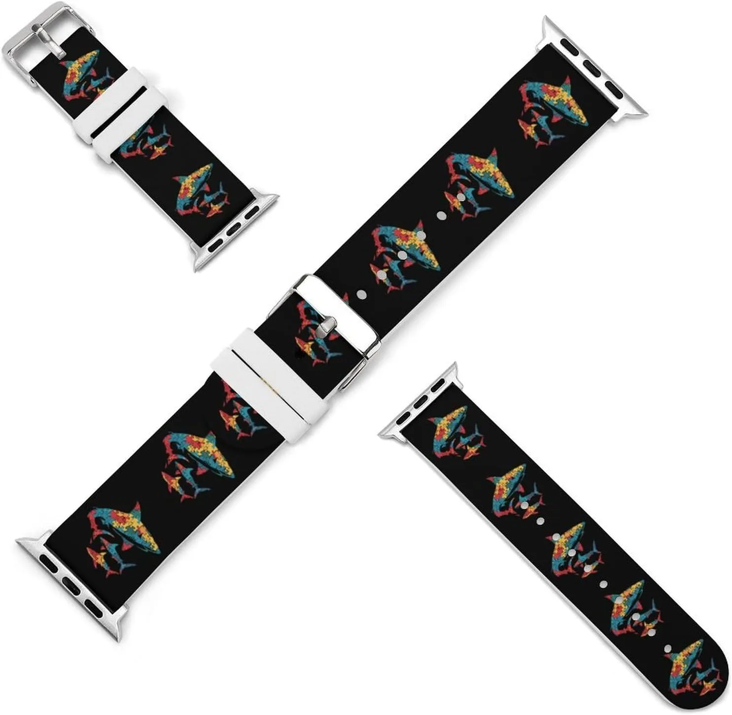 Daddy Shark Puzzle Piece Autism Awareness Watch Bands Silicone Waterproof Strap Soft Sport Bands Replacement Straps Compatible with Apple Watch
