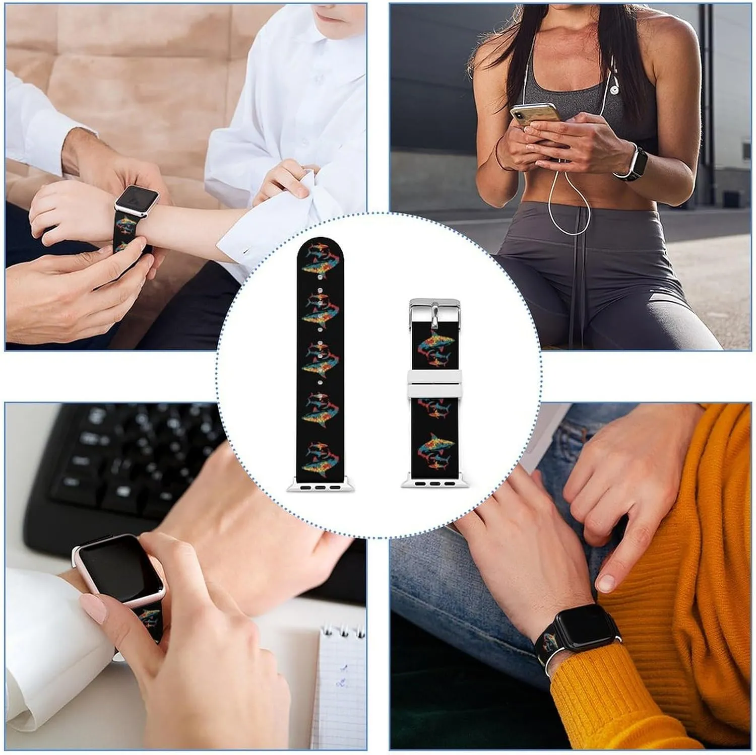 Daddy Shark Puzzle Piece Autism Awareness Watch Bands Silicone Waterproof Strap Soft Sport Bands Replacement Straps Compatible with Apple Watch
