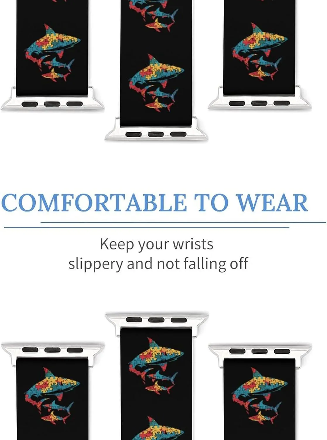Daddy Shark Puzzle Piece Autism Awareness Watch Bands Silicone Waterproof Strap Soft Sport Bands Replacement Straps Compatible with Apple Watch