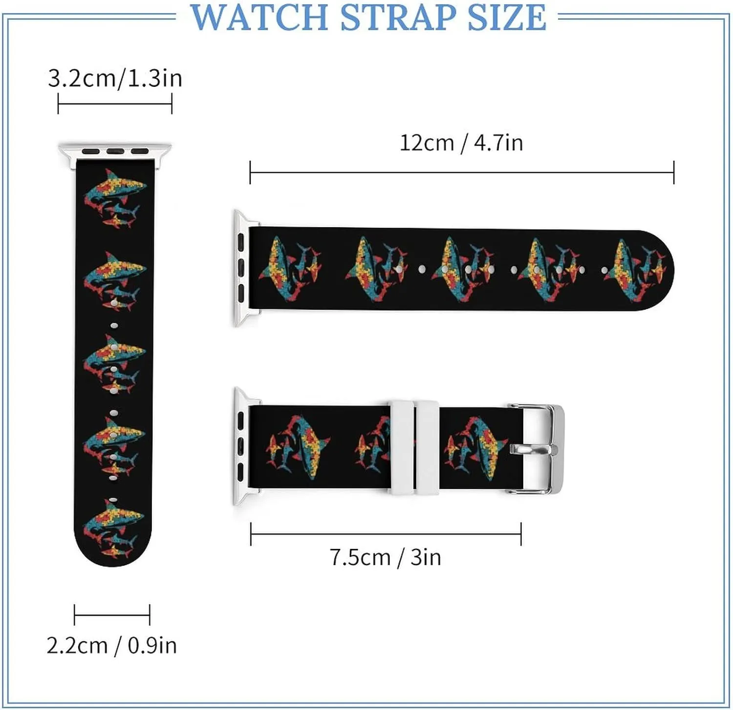 Daddy Shark Puzzle Piece Autism Awareness Watch Bands Silicone Waterproof Strap Soft Sport Bands Replacement Straps Compatible with Apple Watch