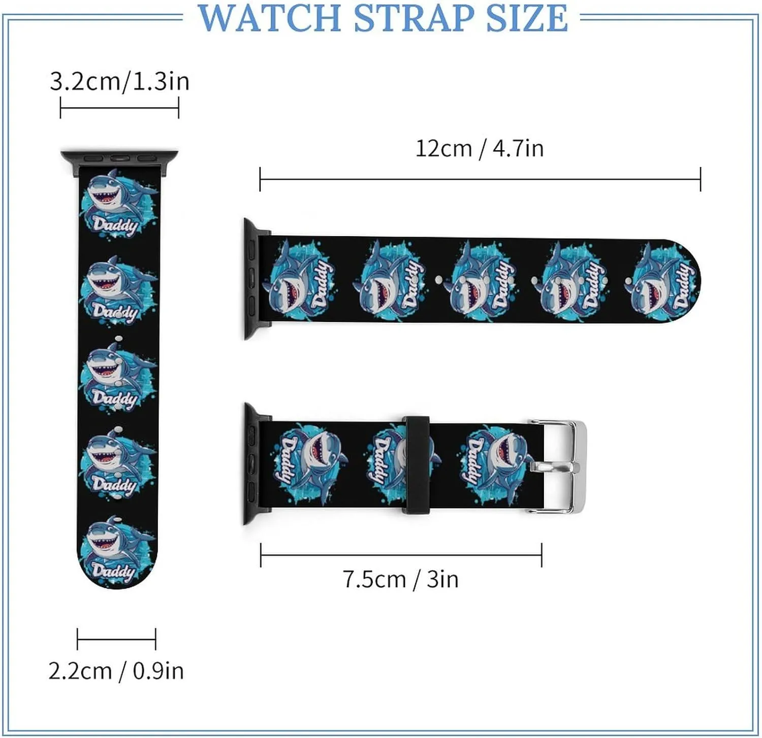Daddy Shark Watch Bands Silicone Strap Sport Bands Replacement Strap Wristbands Compatible with Apple Watch