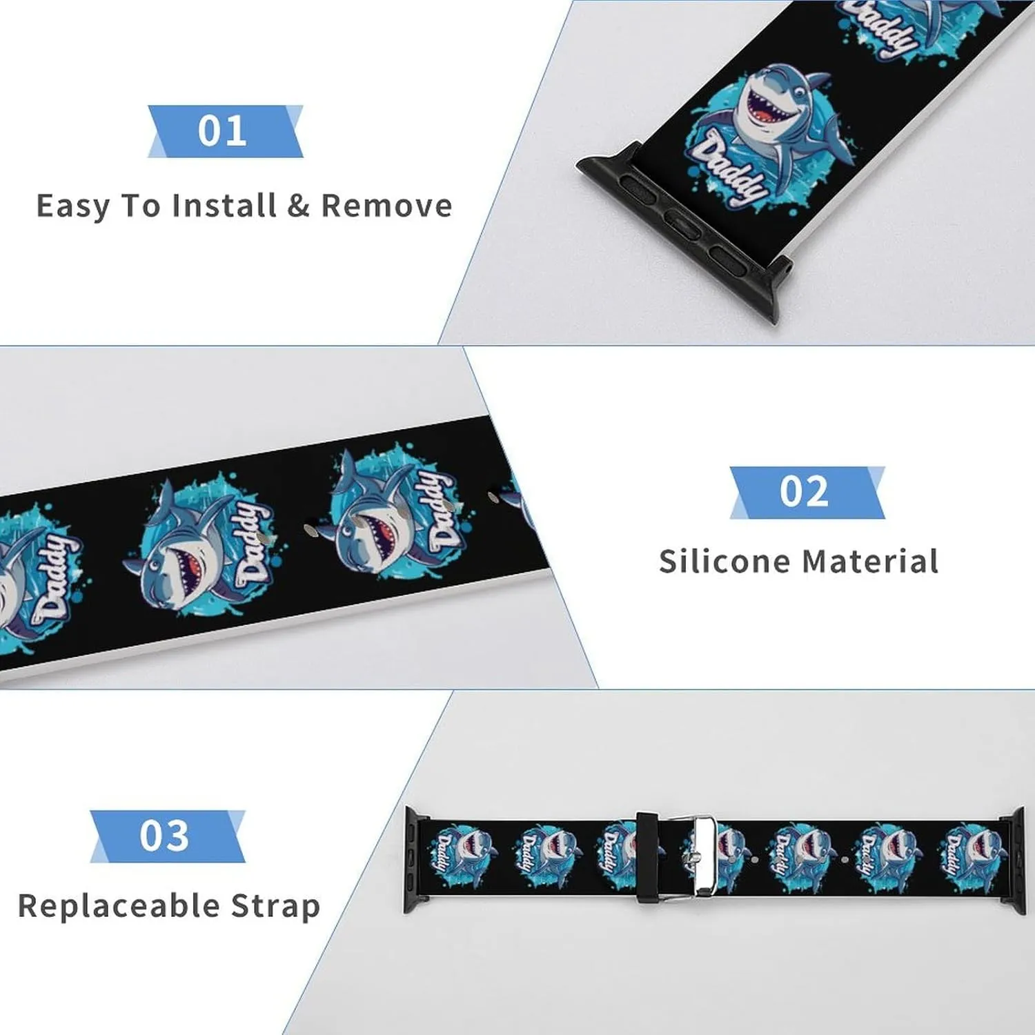 Daddy Shark Watch Bands Silicone Strap Sport Bands Replacement Strap Wristbands Compatible with Apple Watch