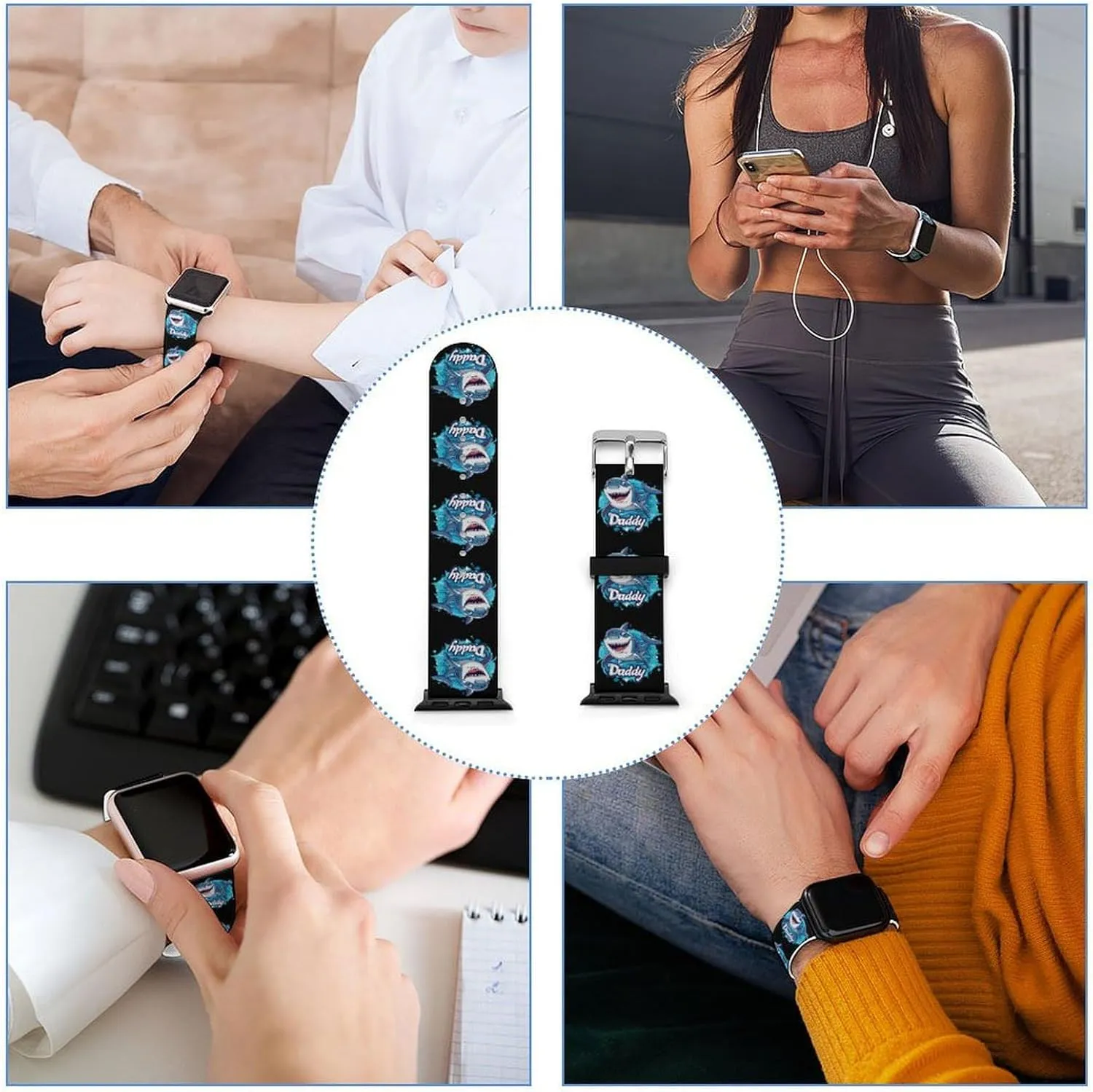 Daddy Shark Watch Bands Silicone Strap Sport Bands Replacement Strap Wristbands Compatible with Apple Watch