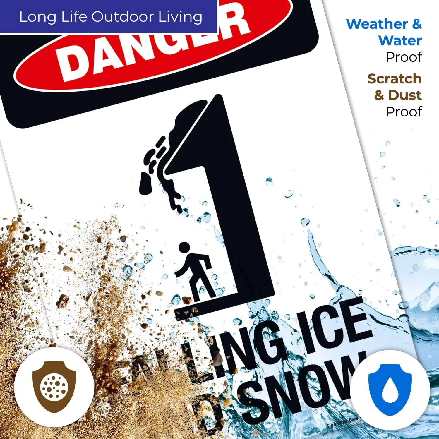 Danger Falling Ice and Snow Sign, 10x14 Inches, Rust Free .040 Aluminum, Fade Resistant, Made in USA