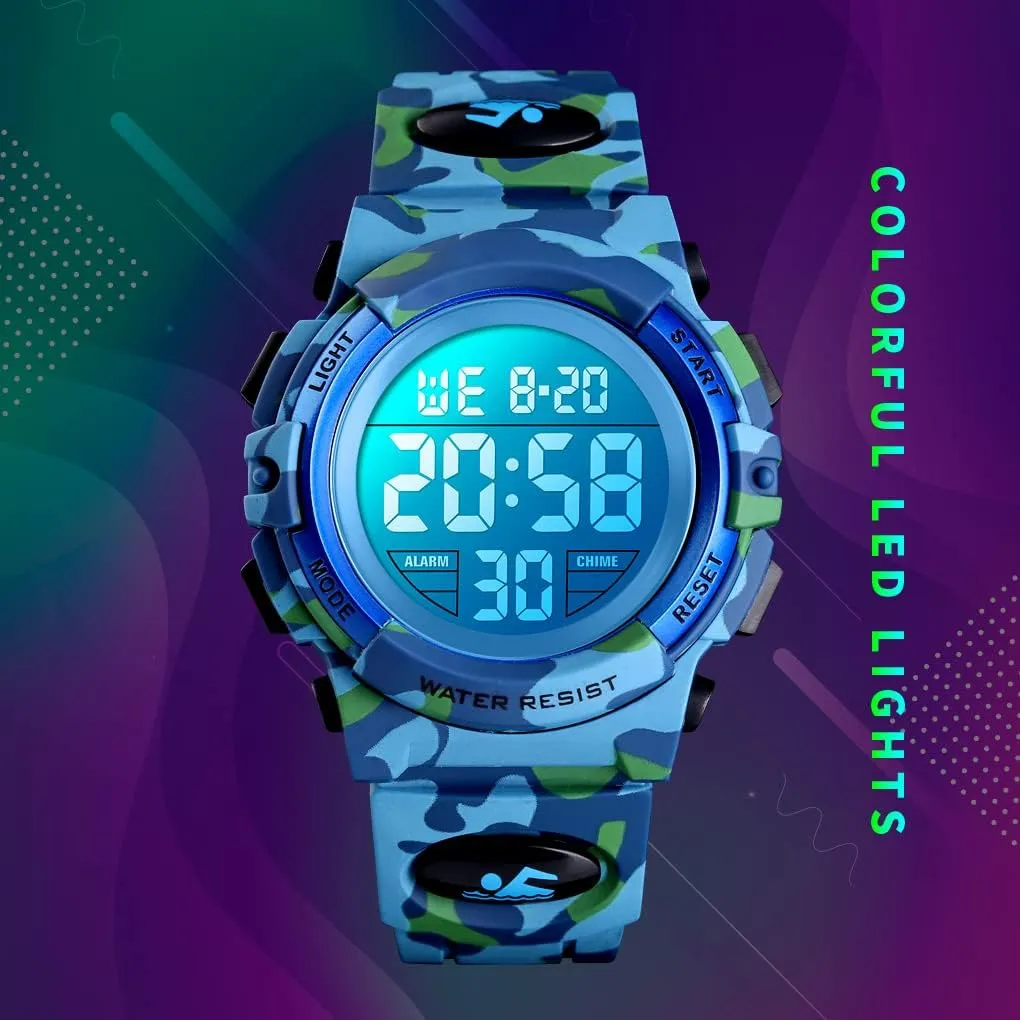 Dayllon Kids Digital Watch Boys Outdoor Sports 50M Waterproof Girls Watches Alarm Clock 12/24 H Stopwatch Calendar for Ages 3-15 Boy Girl Wristwatch Kids Gift