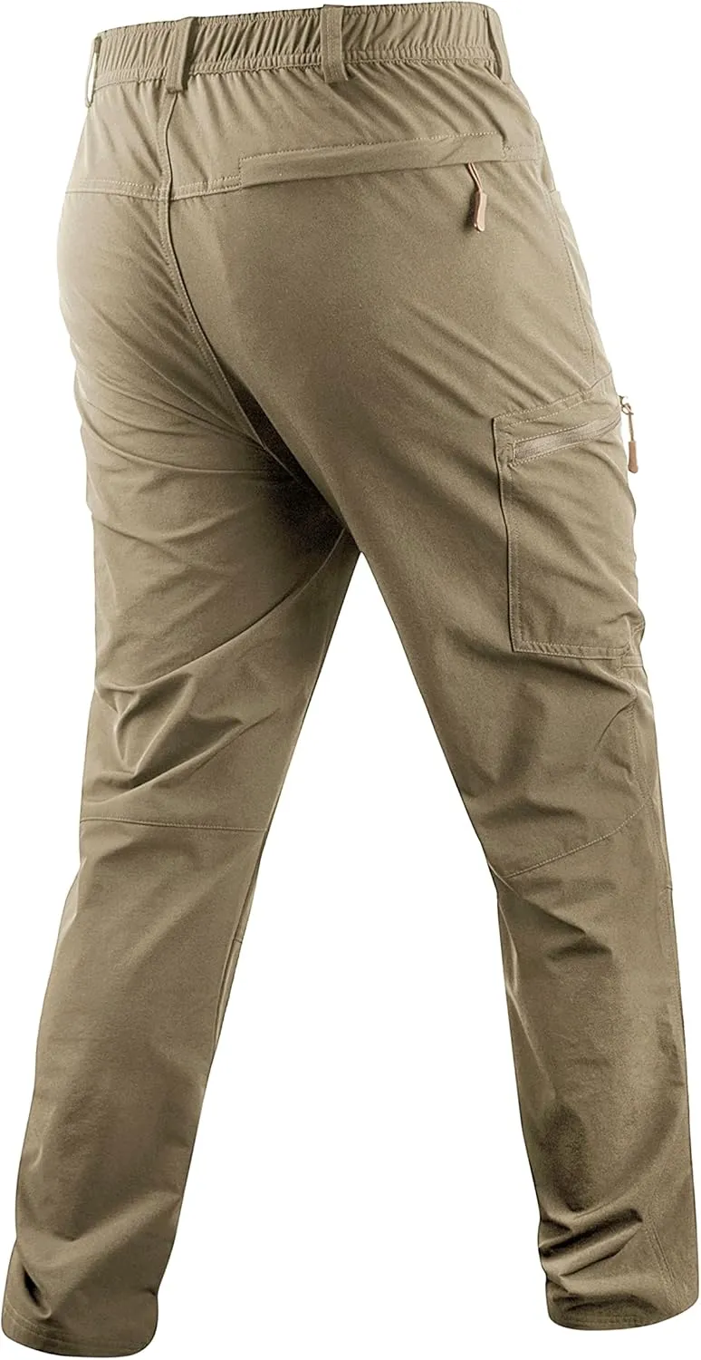 Derminpro Men's Stretch Cargo Hiking Pants Quick Dry Tactial Pants with Elastic Waist & Zipper Pockets