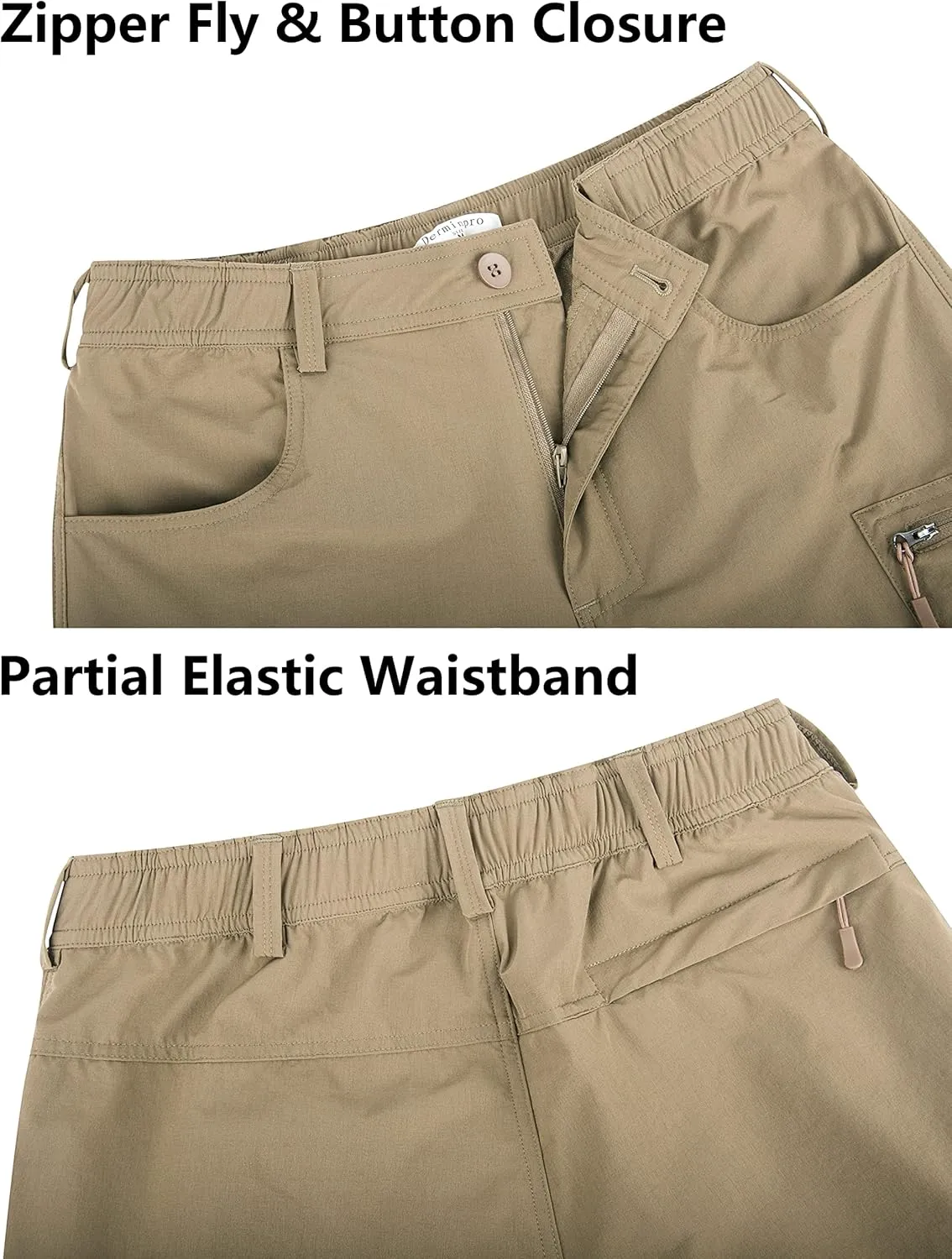 Derminpro Men's Stretch Cargo Hiking Pants Quick Dry Tactial Pants with Elastic Waist & Zipper Pockets