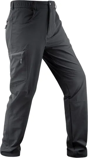 Derminpro Men's Stretch Cargo Hiking Pants Quick Dry Tactial Pants with Elastic Waist & Zipper Pockets