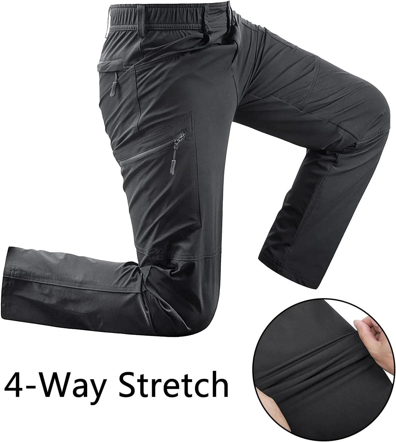 Derminpro Men's Stretch Cargo Hiking Pants Quick Dry Tactial Pants with Elastic Waist & Zipper Pockets