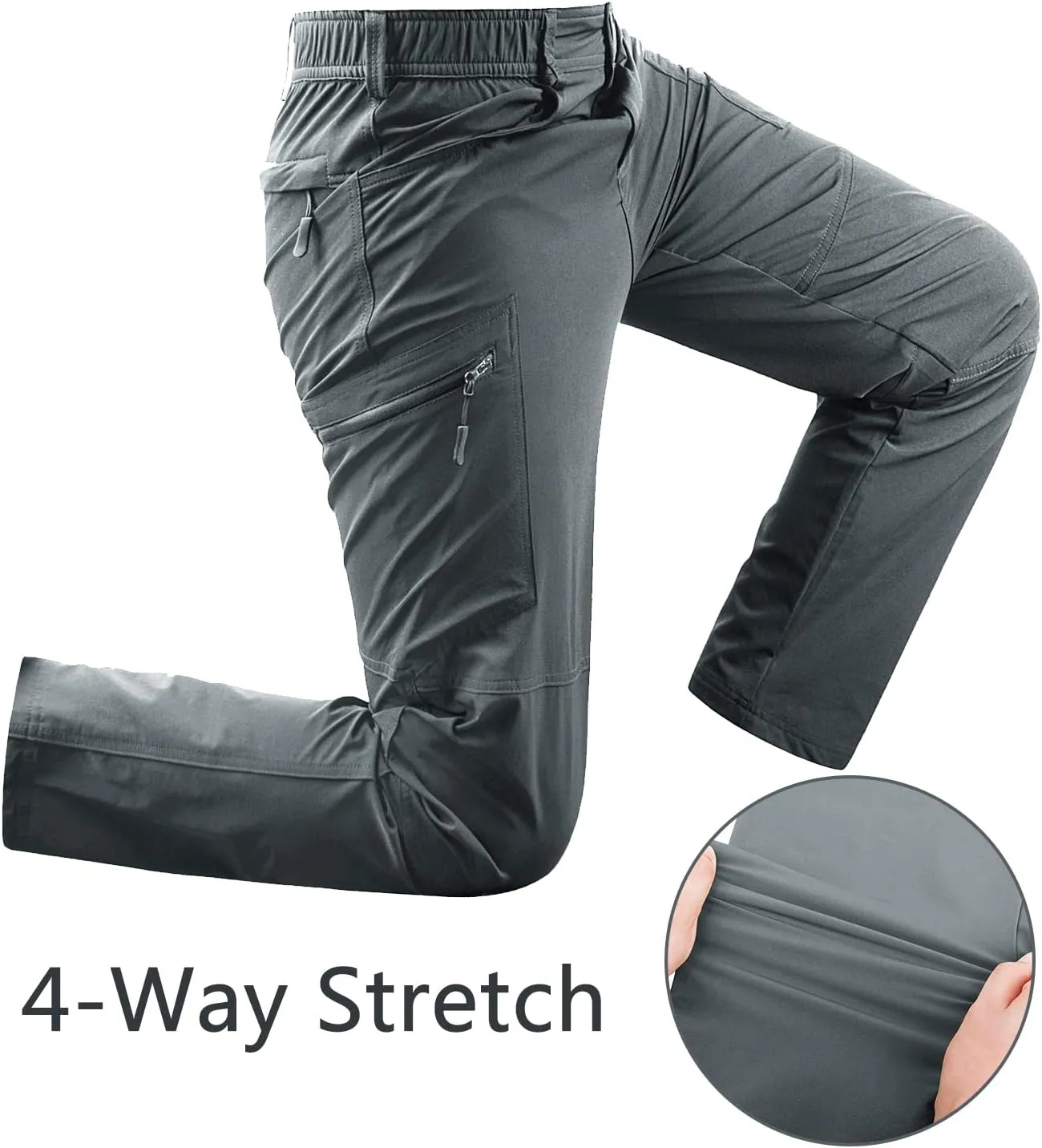 Derminpro Men's Stretch Cargo Hiking Pants Quick Dry Tactial Pants with Elastic Waist & Zipper Pockets