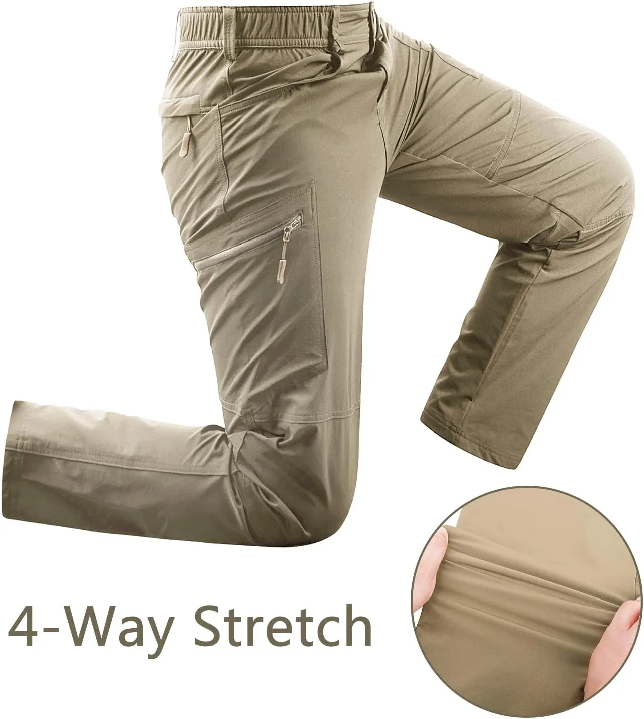 Derminpro Men's Stretch Cargo Hiking Pants Quick Dry Tactial Pants with Elastic Waist & Zipper Pockets