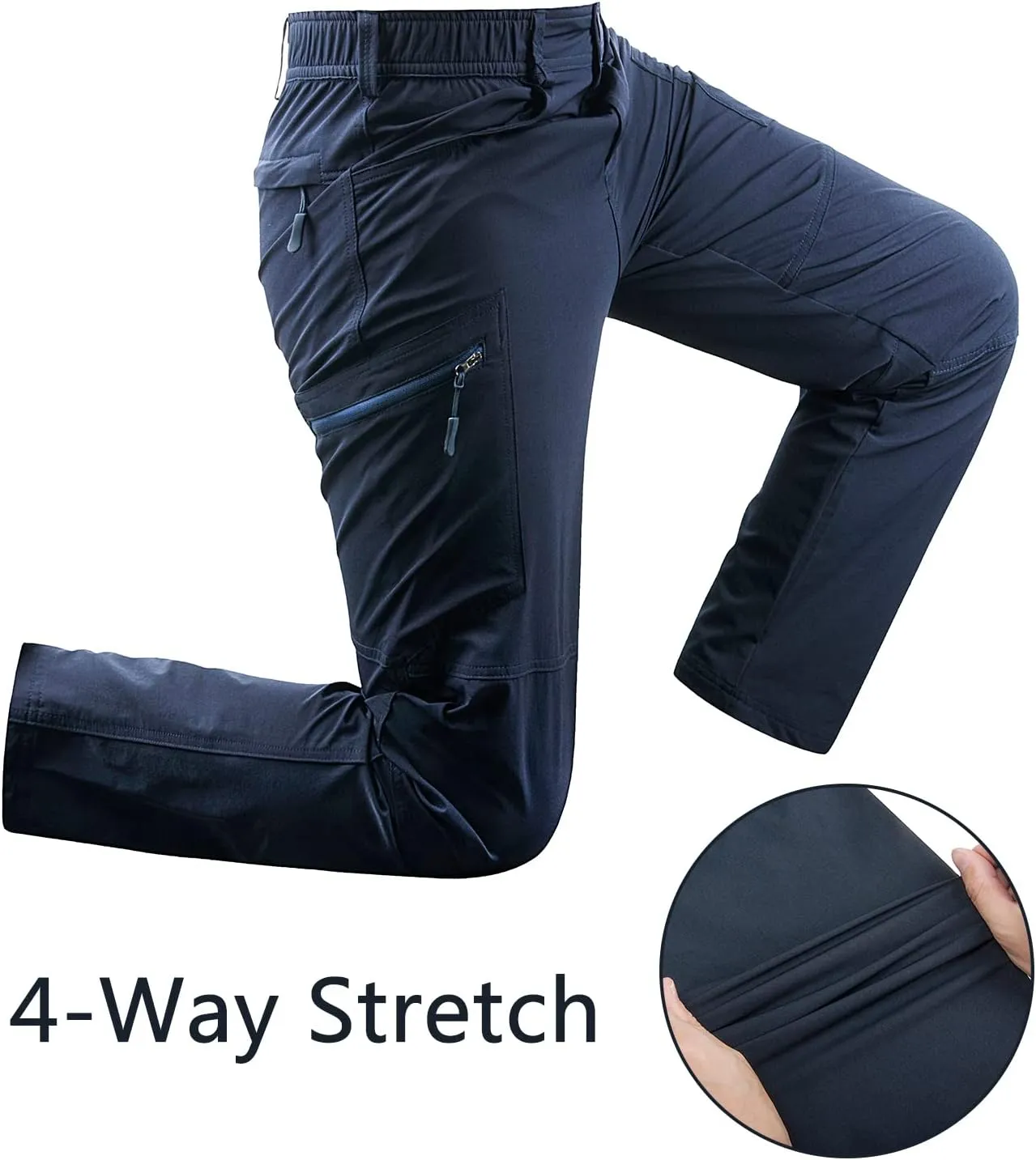 Derminpro Men's Stretch Cargo Hiking Pants Quick Dry Tactial Pants with Elastic Waist & Zipper Pockets