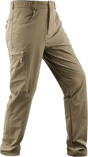 Derminpro Men's Stretch Cargo Hiking Pants Quick Dry Tactial Pants with Elastic Waist & Zipper Pockets