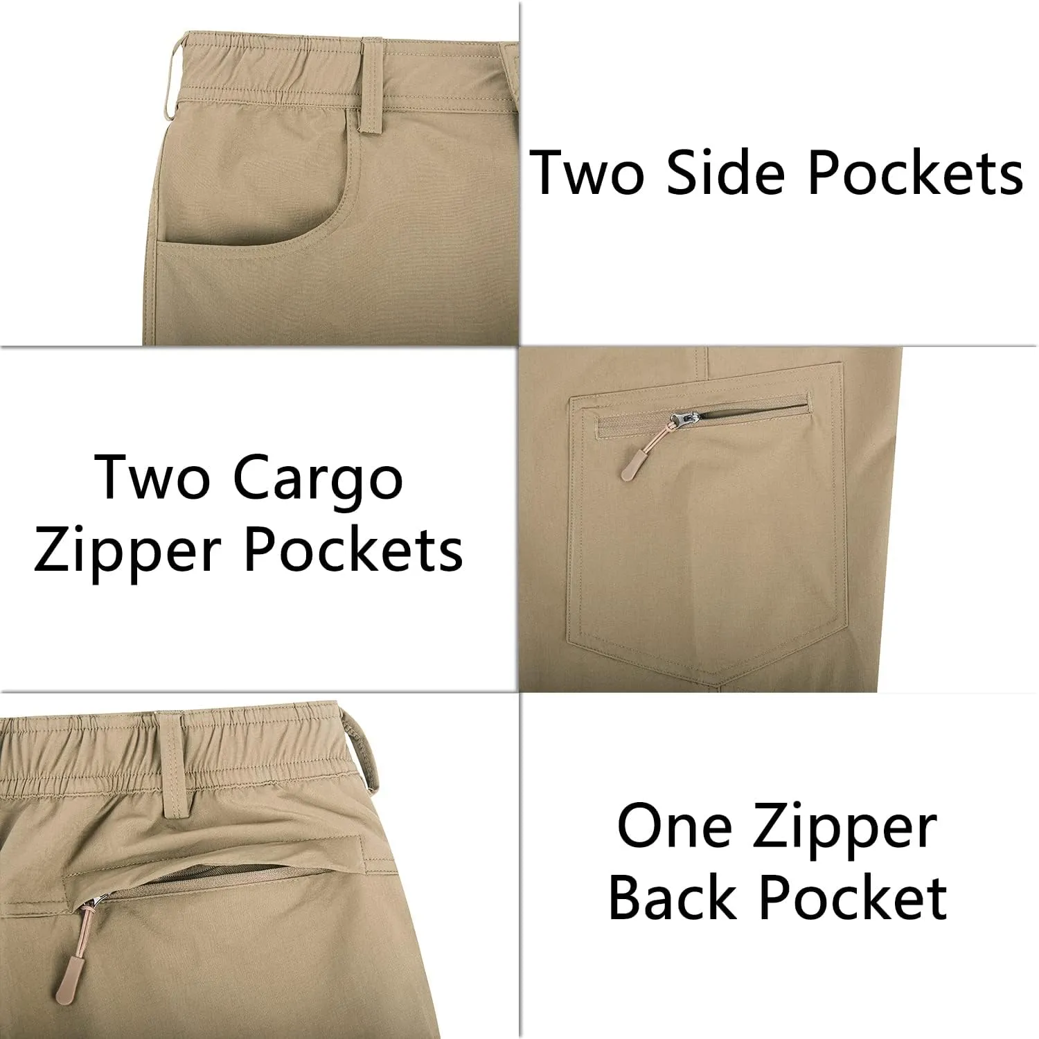 Derminpro Men's Stretch Cargo Hiking Pants Quick Dry Tactial Pants with Elastic Waist & Zipper Pockets