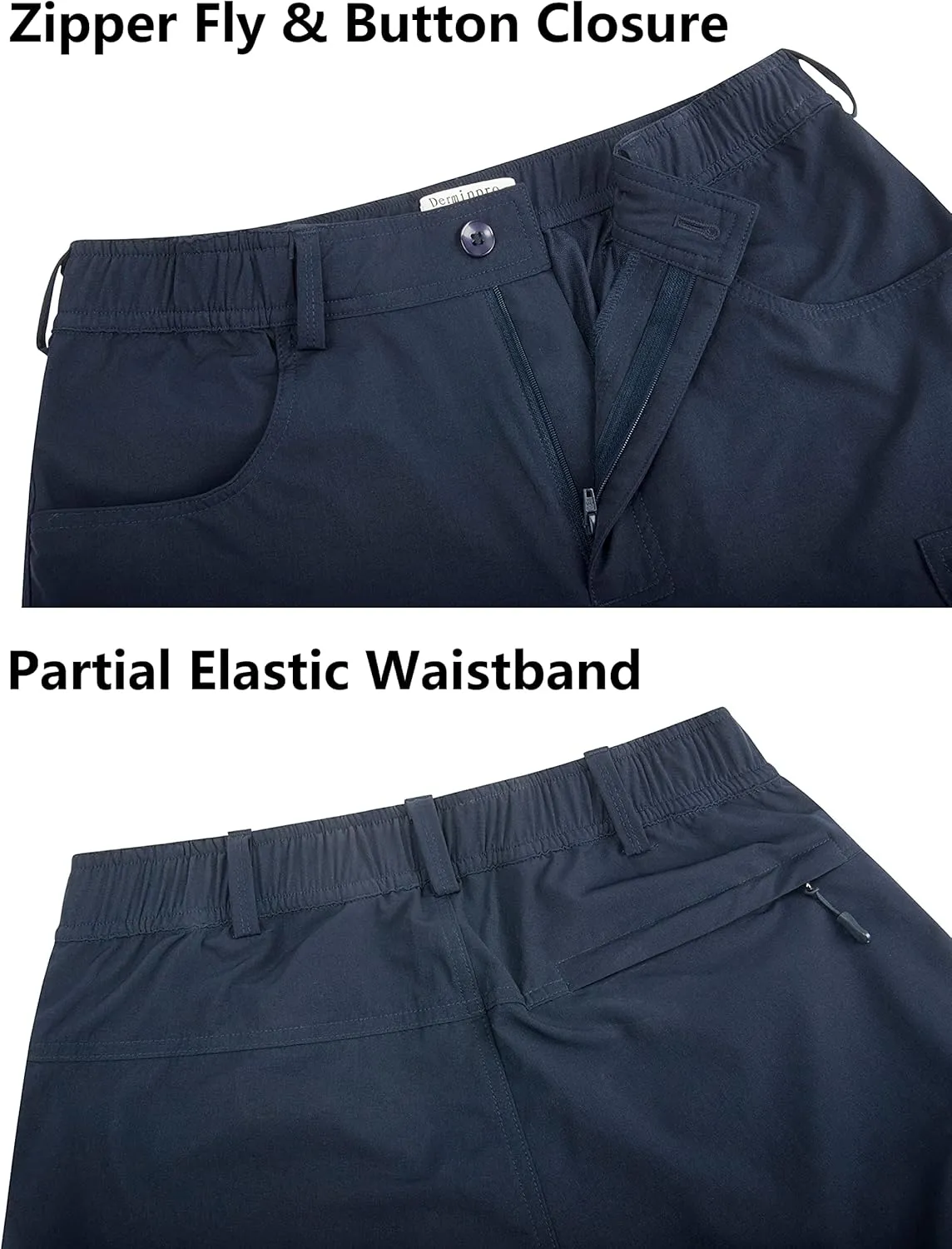 Derminpro Men's Stretch Cargo Hiking Pants Quick Dry Tactial Pants with Elastic Waist & Zipper Pockets