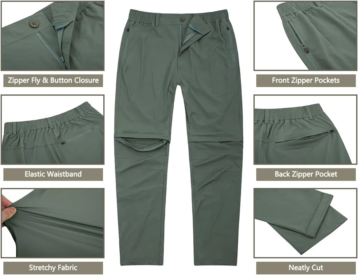Derminpro Men's Stretch Cargo Hiking Pants Quick Dry Tactial Pants with Elastic Waist & Zipper Pockets