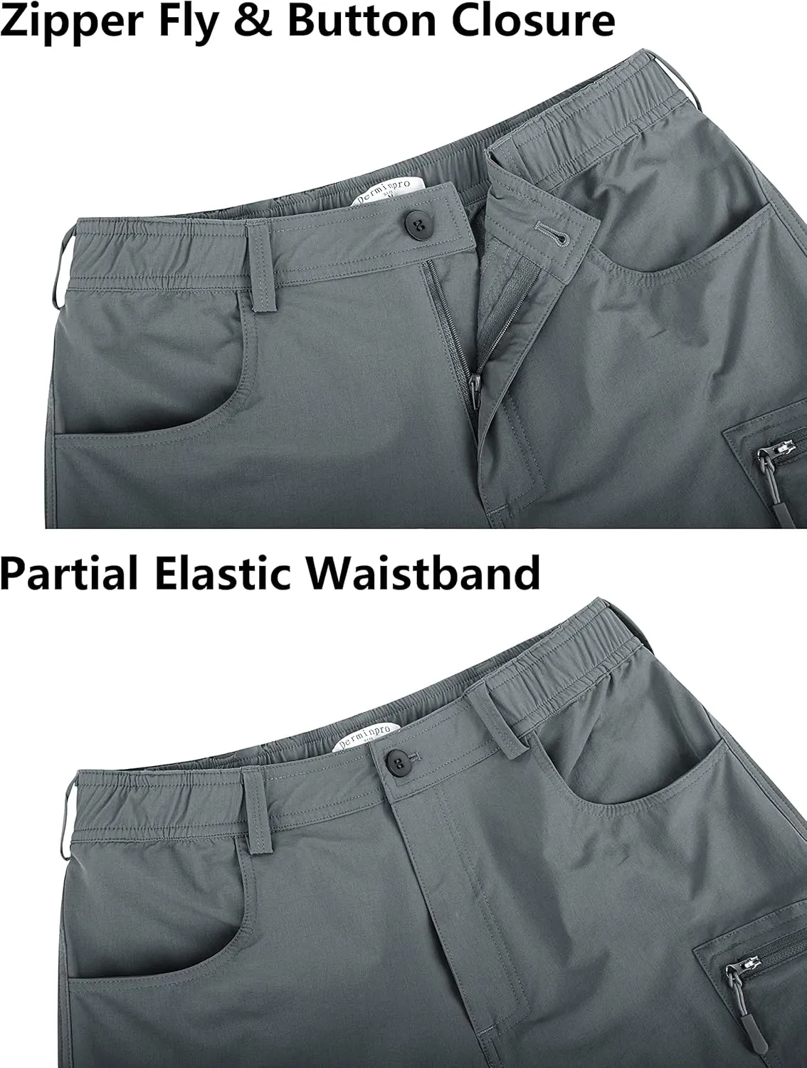 Derminpro Men's Stretch Cargo Hiking Pants Quick Dry Tactial Pants with Elastic Waist & Zipper Pockets