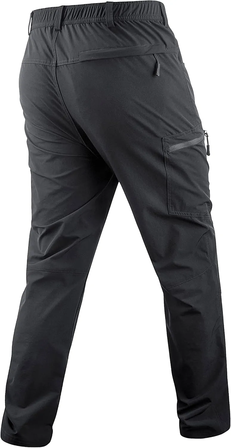 Derminpro Men's Stretch Cargo Hiking Pants Quick Dry Tactial Pants with Elastic Waist & Zipper Pockets