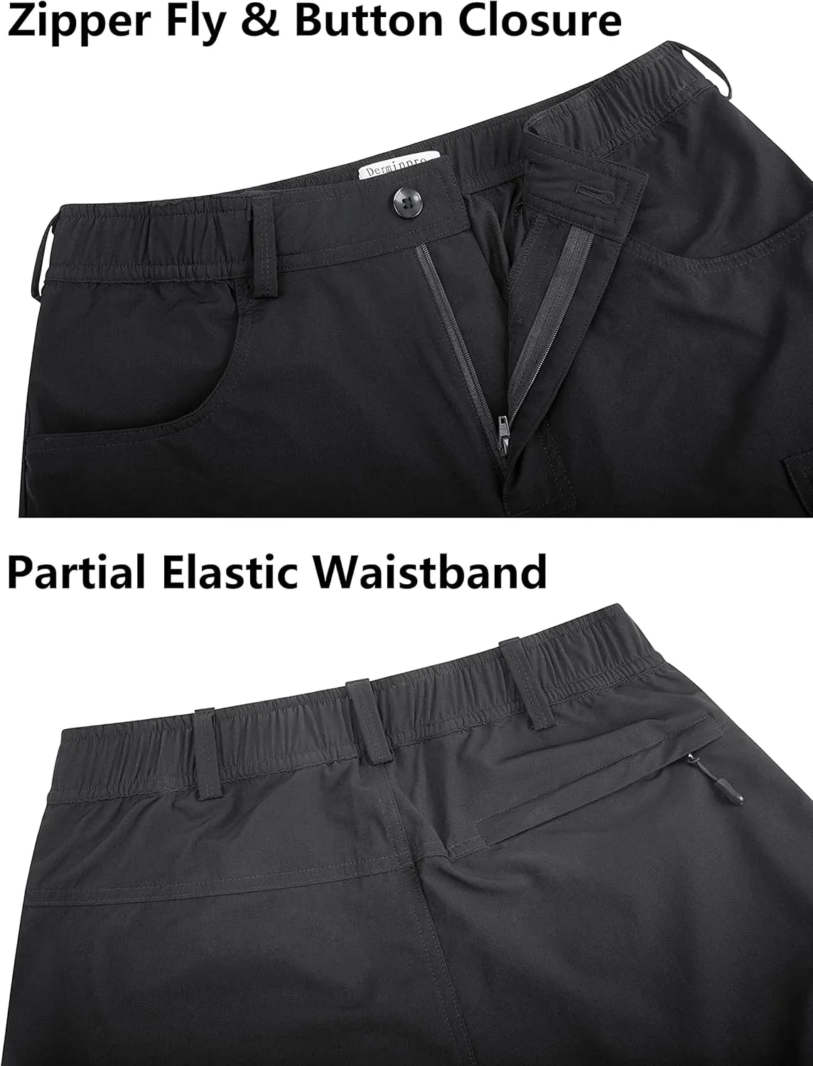 Derminpro Men's Stretch Cargo Hiking Pants Quick Dry Tactial Pants with Elastic Waist & Zipper Pockets