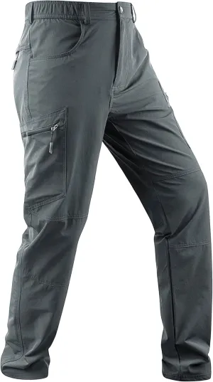 Derminpro Men's Stretch Cargo Hiking Pants Quick Dry Tactial Pants with Elastic Waist & Zipper Pockets