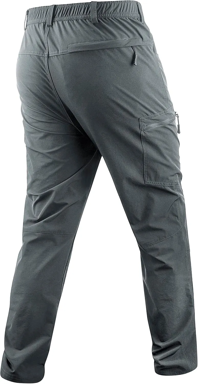 Derminpro Men's Stretch Cargo Hiking Pants Quick Dry Tactial Pants with Elastic Waist & Zipper Pockets