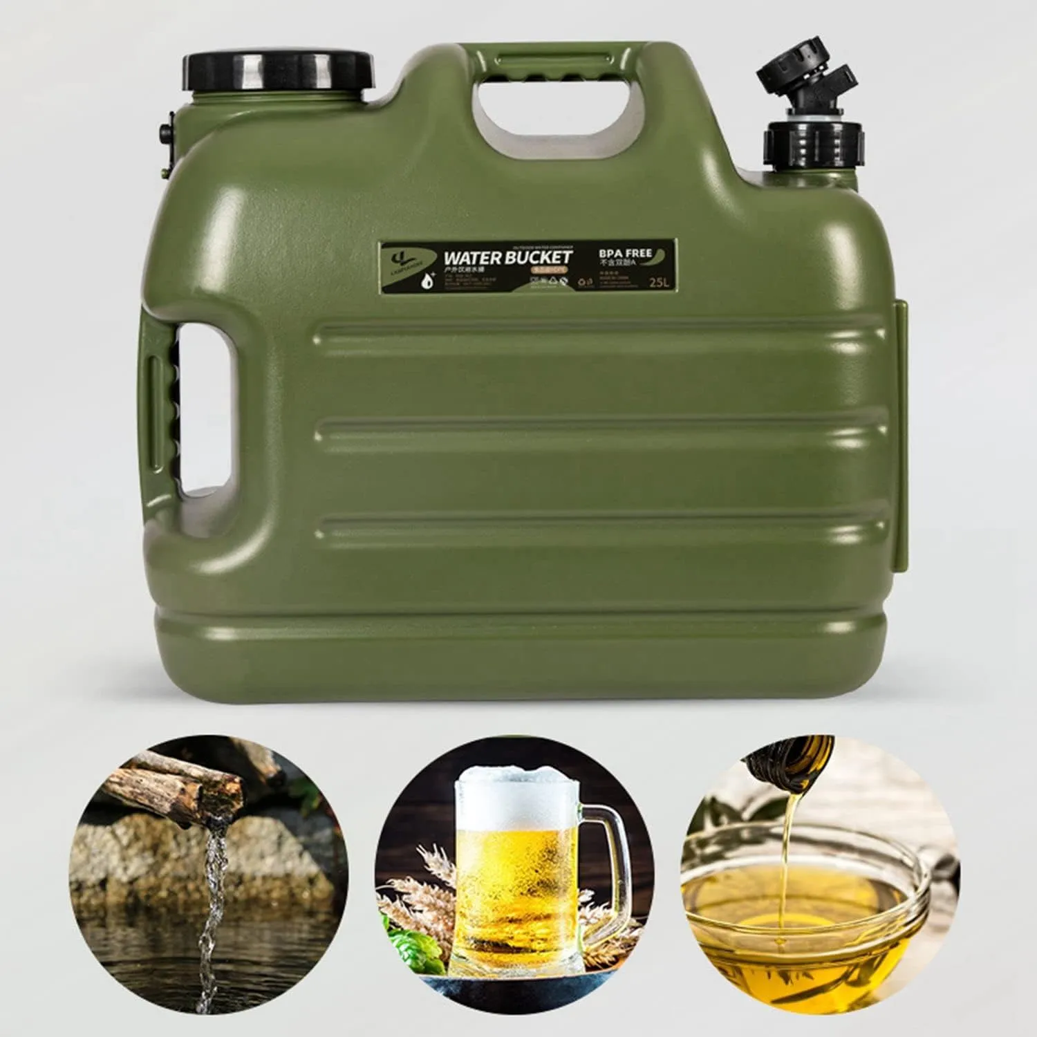 DESERT & FOX Water Container with Spigot 2.6/4.8/6.6Gal PE Water Storage Carrier Portable Green Bucket for Camping Hiking Picnic BBQ(Green 2.6Gal)