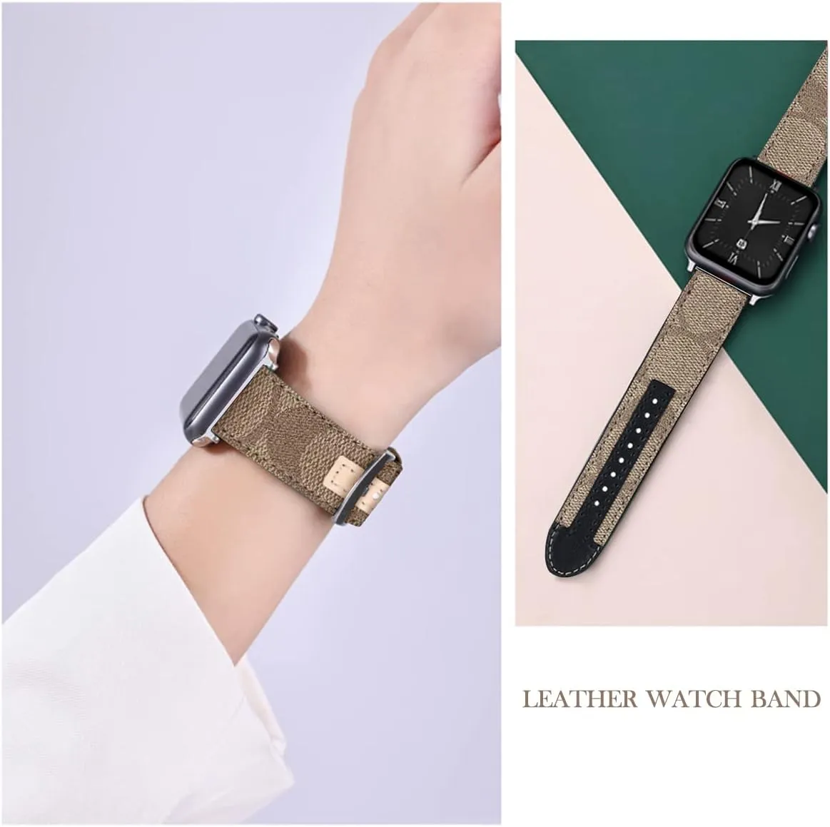 Designer Band Compatible with Apple Watch Band 38mm 40mm 41mm 42mm 44mm 45mm 46mm 49mm Men Women, Luxury Genuine Leather Replacement Wristbands Strap for iWatch 10 9 8 Apple Watch Series 7/6/5/4/3/2/1/SE