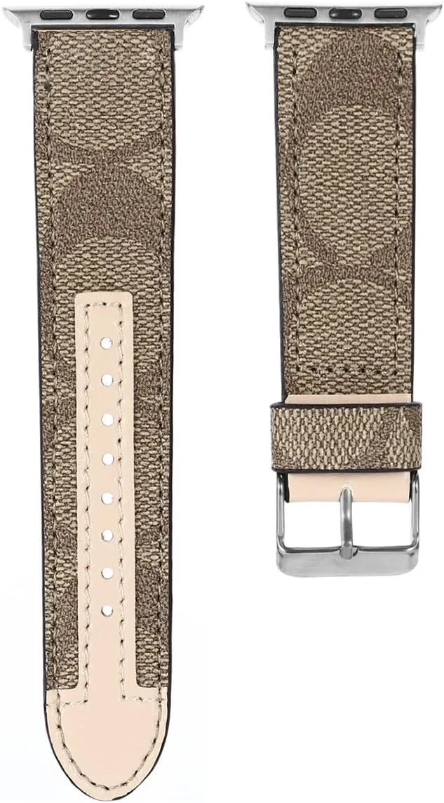 Designer Band Compatible with Apple Watch Band 38mm 40mm 41mm 42mm 44mm 45mm 46mm 49mm Men Women, Luxury Genuine Leather Replacement Wristbands Strap for iWatch 10 9 8 Apple Watch Series 7/6/5/4/3/2/1/SE