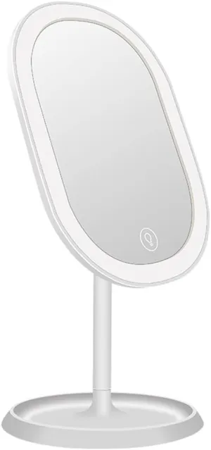 Desk LED Makeup Mirror with Lights Handheld Portable for Home Décor Office Bedroom- Ideal Gift for Women Girls - White - Pack of 1