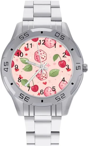 Dice Heart Cherries Simple Stainless Steel Band Business Watch Dress Wrist Unique Luxury Work Casual Waterproof Watches