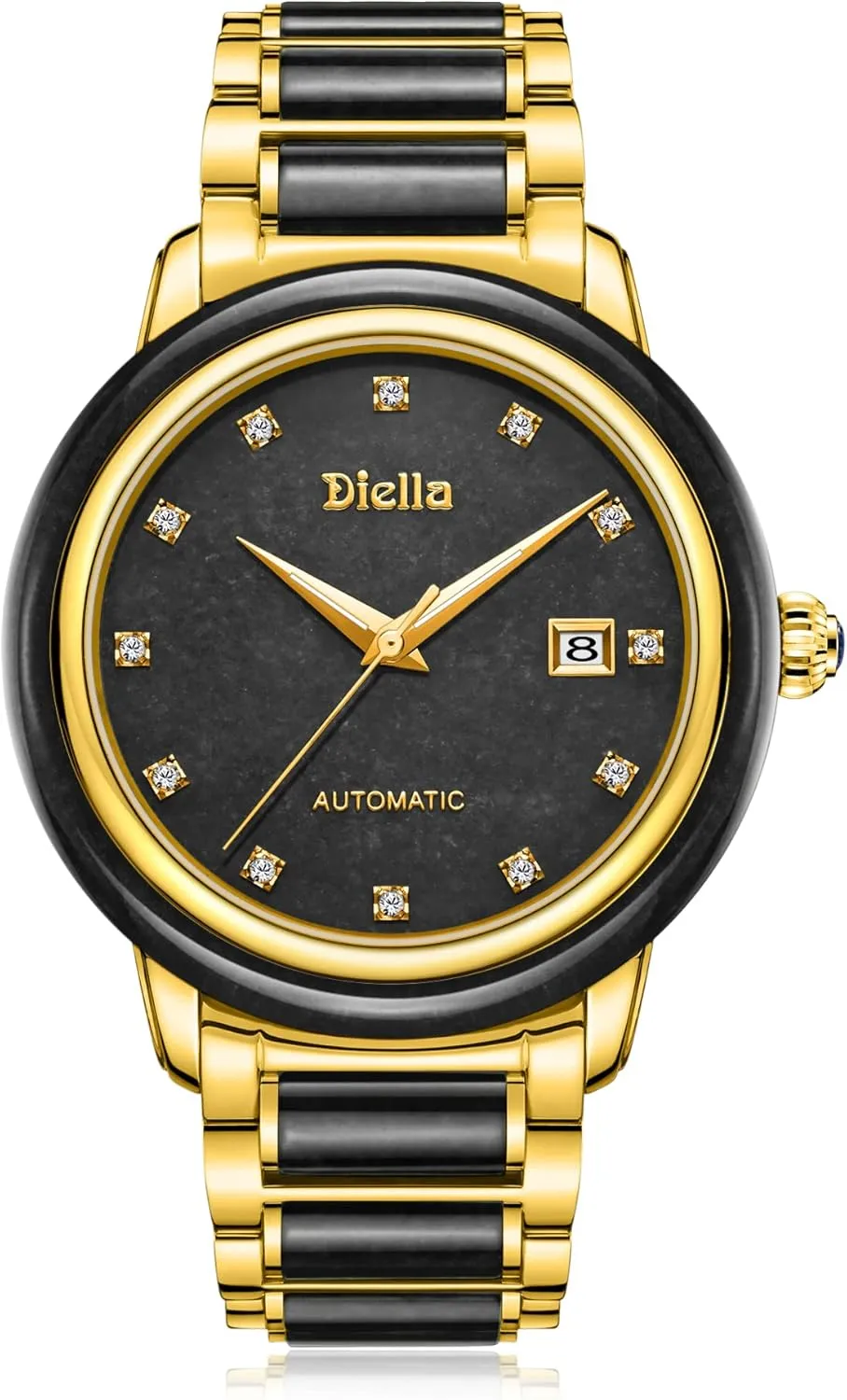 Diella Automatic Watches for Men and Women,Luxury Jade Wrist Dress Watch with Luminous Display,Waterproof