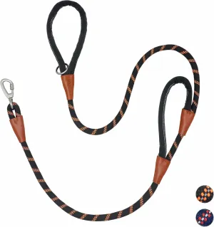 Dog Leash Heavy Duty 5ft, Double Handle Dog Leash with Padded Handle for Traffic Control, Reflective Rope Leashes with Carabiner for Large and Medium Dogs Night Control Safety Training (Black)