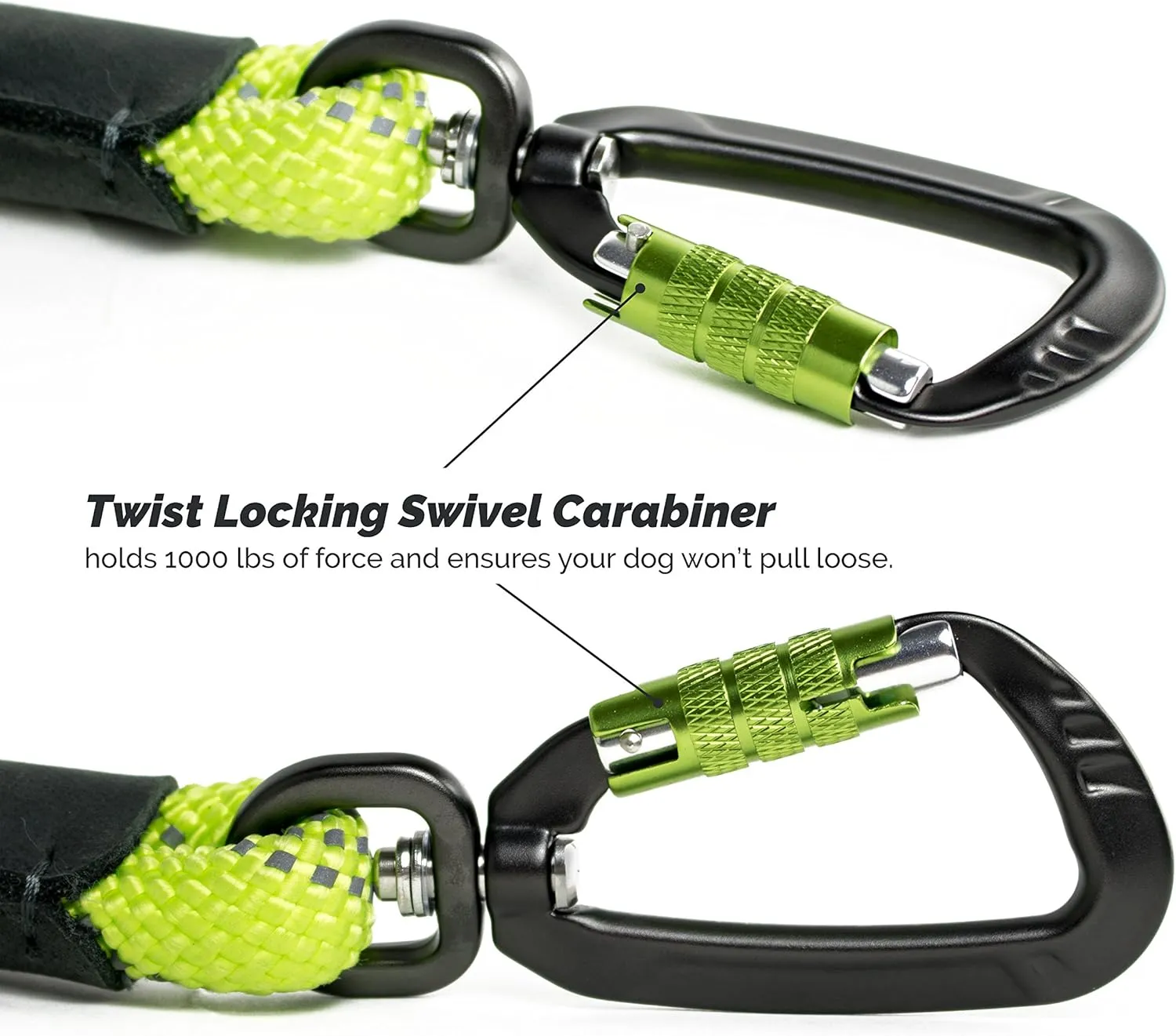 Dog Rope Leash with Lightweight Locking Swivel Carabiner, for Medium to Large Breeds, Comfortable Padded Handle, Reflective Stitching for Nighttime Safety and a Durable 5 Foot Long Lead