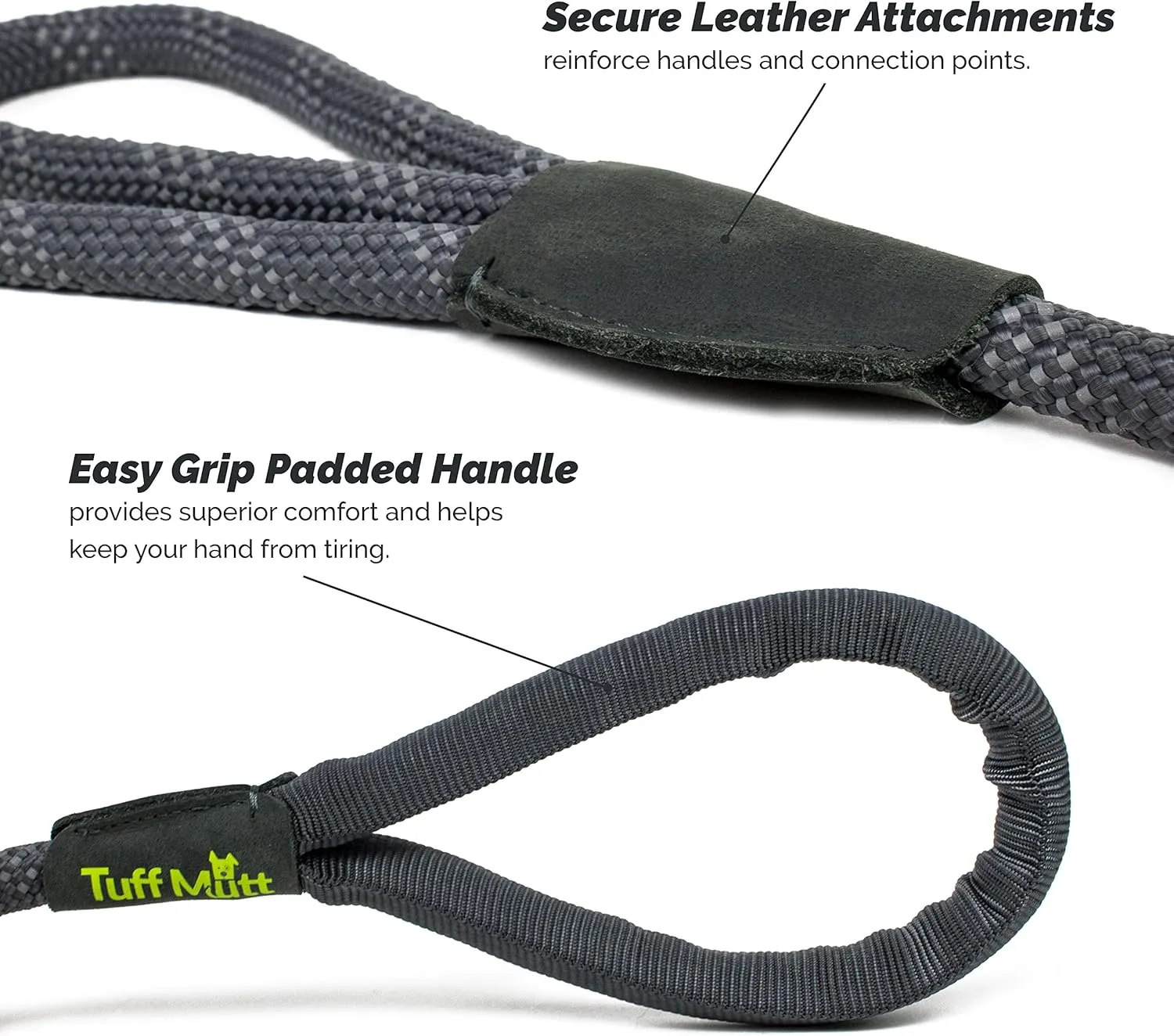 Dog Rope Leash with Lightweight Locking Swivel Carabiner, for Medium to Large Breeds, Comfortable Padded Handle, Reflective Stitching for Nighttime Safety and a Durable 5 Foot Long Lead