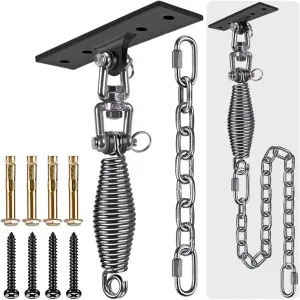 Dolibest Hammock Chair Hanging Kit, Heavy Duty Swing Hanger and 3.28ft Chain with Spring (6MM), Wall Ceiling Hooks for Yoga Indoor Playground Hanging Chair Hammock Chair4 Screws, 4 Expansion Screws